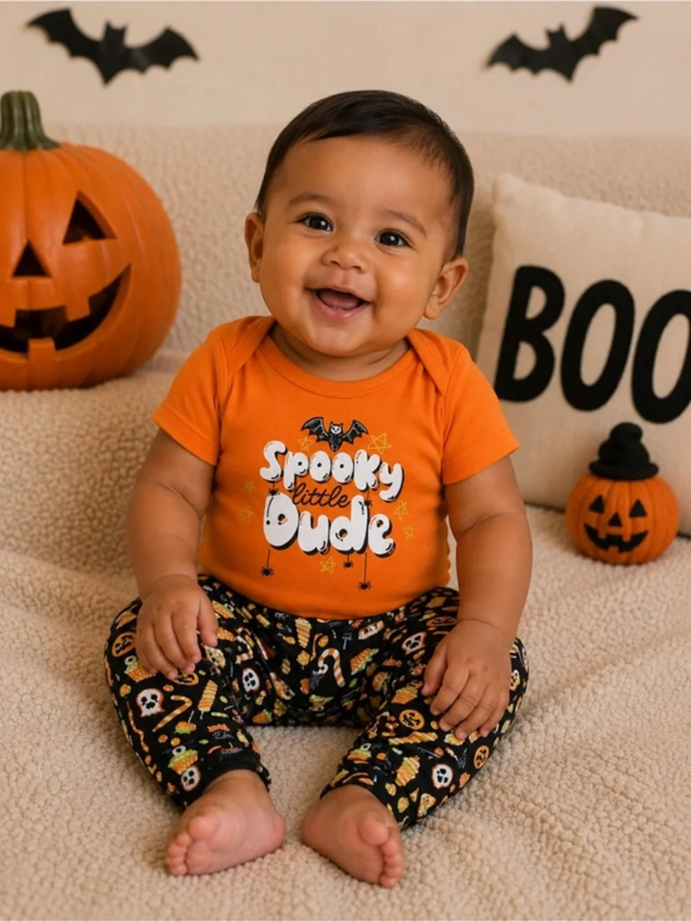 Baby Unisex 2 Piece Embroider Haunt It Layette Halloween Outfit